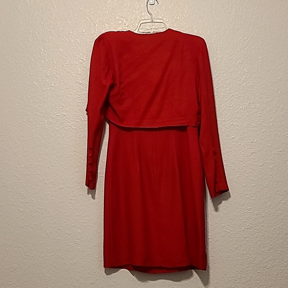 Vintage Womans Red CDC Sleeveless Dress with Long Sleeve Jacket Size 8 - Picture 2 of 10